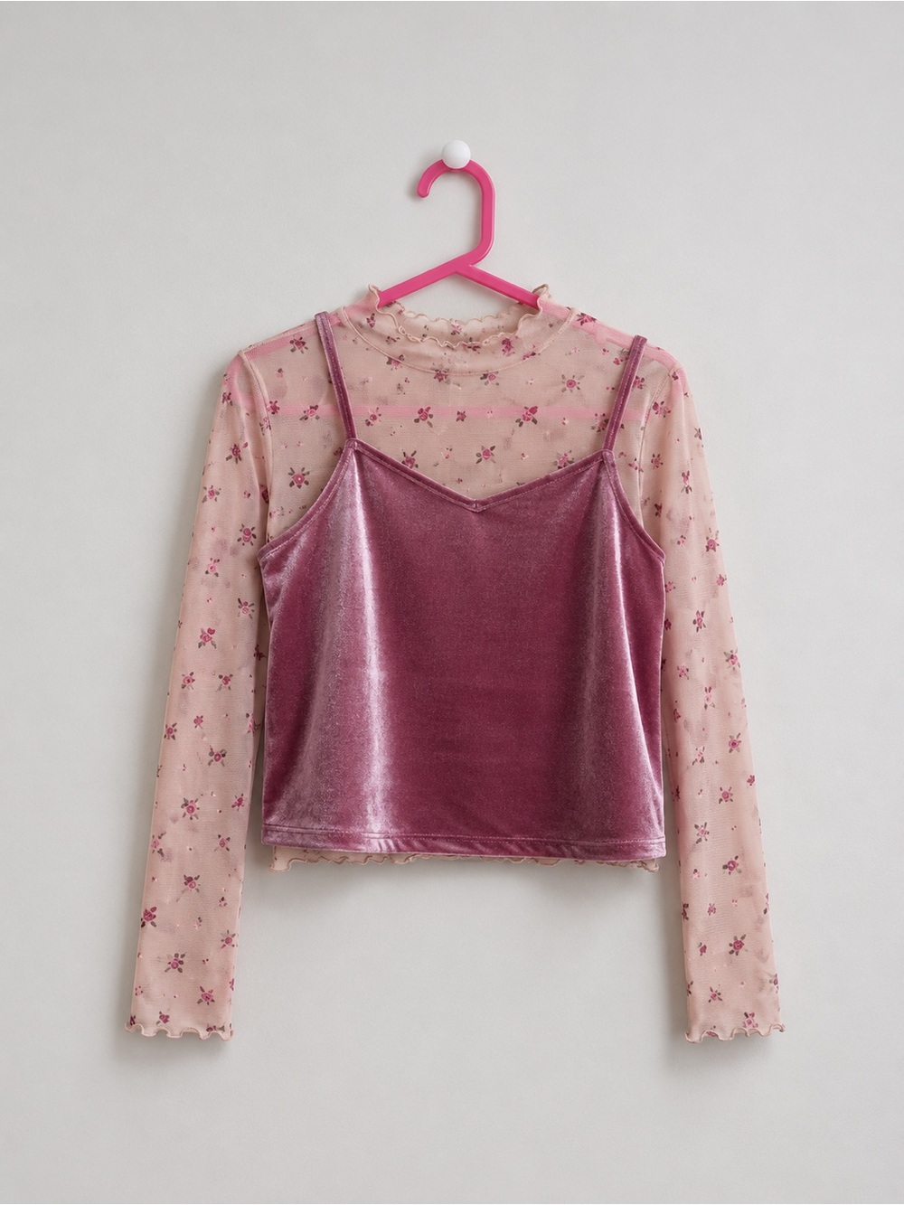 Old Navy Girls 2-Piece Mesh Velvet Set Floral Mauve Size M 8 Layered Top